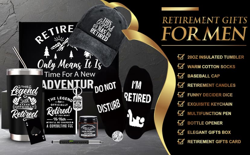 SIXVALA 10 Pcs Retirement Gifts for Men 2025, This Legend Has Retired, Happy Retirement Gifts for Dad, Grandpa, Coworker, Teachers, Boss, Friends, Retirees, 20 Oz Tumbler Best Retirement Gifts Basket