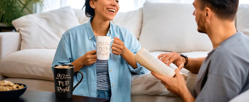 YHRJWN 25th Anniversary Presents, 25th Wedding Anniversary Presents for Couple Parents, 25th Mr Right Mrs Always Right Coffee Mugs, His and Hers Gifts, 14 Oz with Lids, Spoons and Gift Box