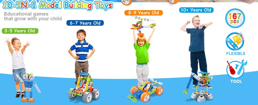 10 in 1 STEM Toys for 4 5 6 7 8+ Year Old Boy Girl Birthday Gifts Building Toys for Kids Ages 4-8 5-7 6-8 Preschool Educational Stem Activities for Boys 3-5 4-6 8-10 Creative Games Christmas Idea Gift