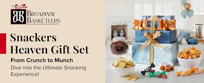 Broadway Basketeers Food Gift Baskets for Holiday Delivery, Men, Women, College Students - Gift With Chocolate Cookies, Popcorn & Candies - Birthday, Thank You, Sympathy or Get Well Christmas Gifts Box