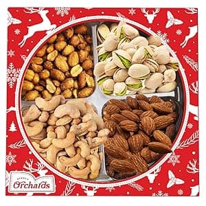 Christmas Nuts Gift Basket for Holiday Season, Premium Mixed Nut Assortment Gift Gourmet Snack Food Present Box, Christmas Gift Basket for Family (4 Sectional)
