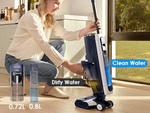 Tineco Floor ONE S5 Smart Cordless Wet Dry Vacuum Cleaner and Mop for Hard Floors, Digital Display, Long Run Time, Great for Sticky Messes and Pet Hair, Space-Saving Design, Blue
