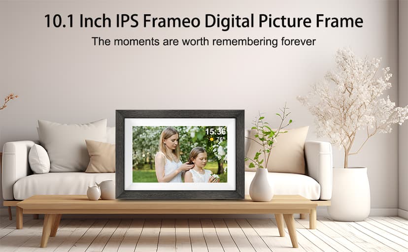 Frameo 10.1 inch Digital Picture Frame WiFi Smart Digital Photo Frame Wood IPS HD 1280 * 800 1080P Touch Screen Auto-Rotate Easy Setup to use Free Share Photos and Videos Gift for mon Father Women
