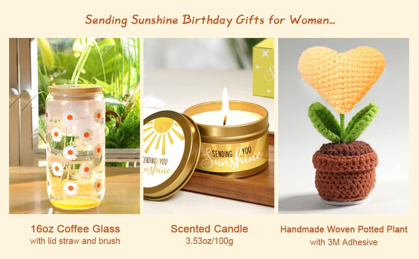 Birthday Gifts for Women, Gift Baskets for Women, Best Friend Friendship Gifts, Get Well Soon Inspirational Gift Set Box for Woman Her Teen Girl Sister Friendship w 18oz Daisy Cup