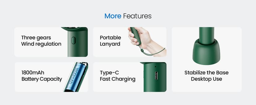 Gaiatop Mini Portable Fan, Navy Green, Cute Design, Rechargeable Battery, Handheld and Desktop, Small and Light