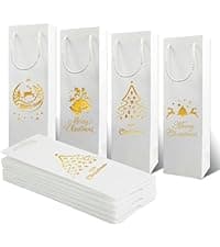 Tlenpo 20 Pack White Wine Gift Bag Set with Handles, 13.7x3.8x3.8 Inch, Kraft Whiskey Wine Bag for Valentines, Wedding, Easter, Christmas, Baby Shower, Birthday Party