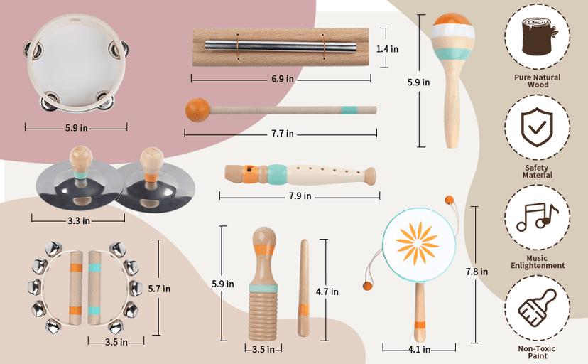 Toddlers Musical Instruments-Baby Montessori Wooden Musical Toys for Toddlers 1-3 Year Old,Kids Percussion Instruments Toy for Preschool Kids,Christmas Birthday Gift for Baby Boys Girls