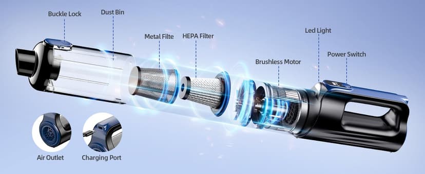 Car Vacuum Portable Cordless, 18000Pa 2 in 1 Vacuum Cleaner&Air Duster, 130W Brushless Motor Handheld Vacuum Cordless with 7800mAh Battery, LED Light, Multi-Nozzles for Car, Home, Office, Pet