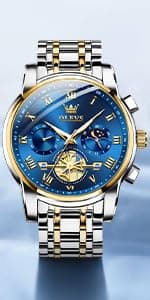 OLEVS Watch for Men Diamond Business Dress Analog Quartz Stainless Steel Waterproof Luminous Date Two Tone Luxury Casual Wrist Watch