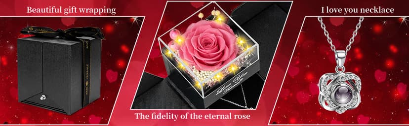 Preserved Red Real Rose with Heart I Love You Necklace -Eternal Flowers Rose Birthday Gifts for Women Her Mom Wife Girlfriend Grandma on Valentines Mothers Day Christmas Anniversary Romantic-Red