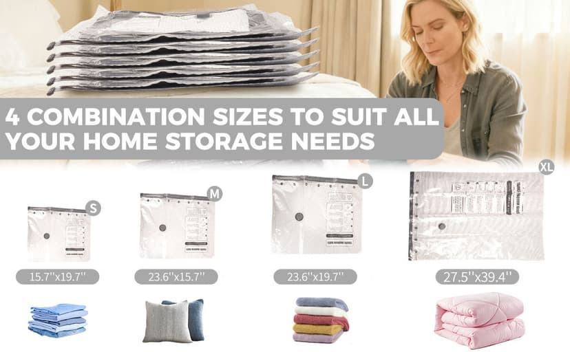 12 Pack Vacuum Storage Bags for Travel with Electric Pump - (3J+3L+3M+3S) Vacuum Seal Bags for Clothing Travel, Space Saver Compression Packing Bags for Luggage, Clothes, Bedding