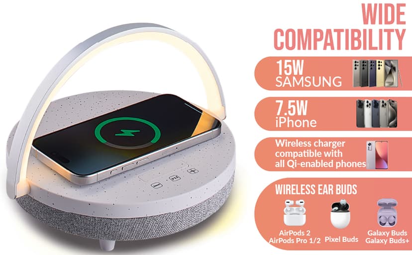 Bedside Lamp with Wireless Charger, 6 in 1 Touch Bedside Lamp, Portable Bluetooth Speaker, Birthday Gifts for Women, Gift for Her, Mom, Dad, Mens Gifts for Birthday Unique