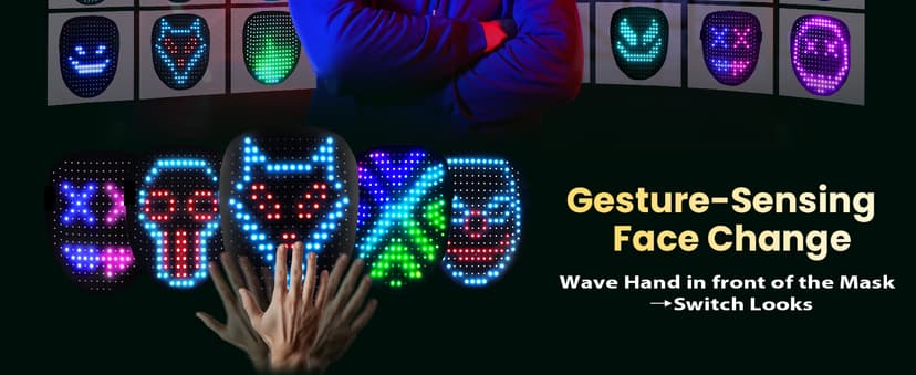QAQ LED Mask Light Up Mask with Gesture Sensing, Cool Stuff Toys Gifts for Boys Girls, Cool Toys Gifts for Halloween Costumes Christmas Birthday Party