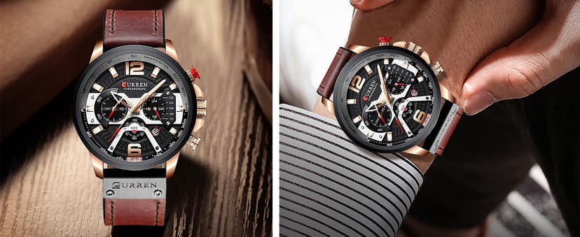 FANMIS Mens Luxury Watches Business Chronograph Dress Waterproof Leather Strap Analog Quartz Wrist Watch