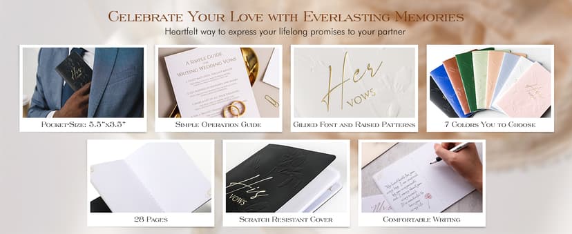 molekaus Vow Books,for Wedding Vow Books Wedding Gift for Bride and Groom Vows Book his and Hers with 28 Pages-5.5 * 3.5 in Wedding Notebook with Gilded Font Set of 2 (White and Black)