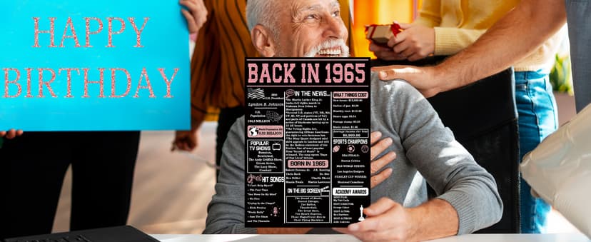 YiKaLus Big 60th Birthday Card for Women, Vintage 60 Year Old Gifts for Mom Sister Friends, Rose Gold Back in 1965 Bday decorations