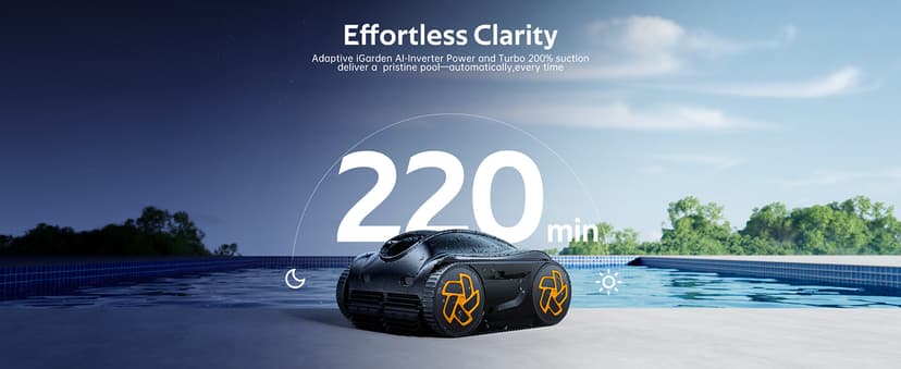 (2025 Upgrade) iGarden Pool Cleaner K36, Cordless Pool Vacuum Robot for Inground & Above Ground Pools, Smart Navigation, 220 Min Runtime, Touchscreen, Self-Parking, Cleans Floor, Wall & Waterline