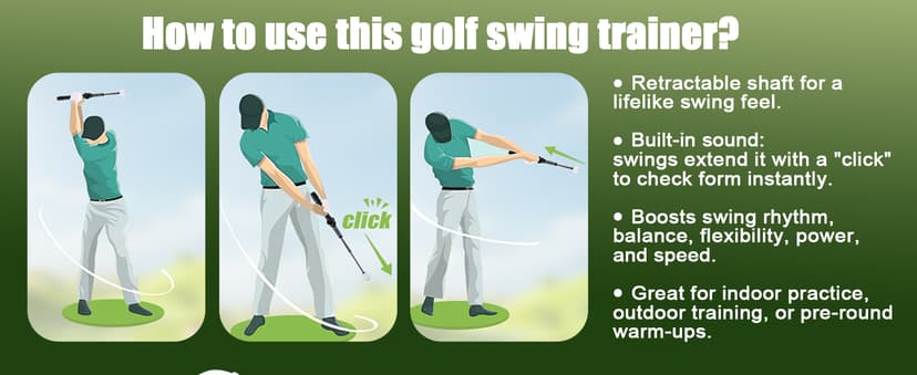 Retractable Golf Swing Training Aid, Golf Grip Trainer for Warm Up, Click Feedback Golf Swing Trainer for Improving Hitting Strength & Tempo, Ideal for Beginners, Indoor & Outdoor Practice