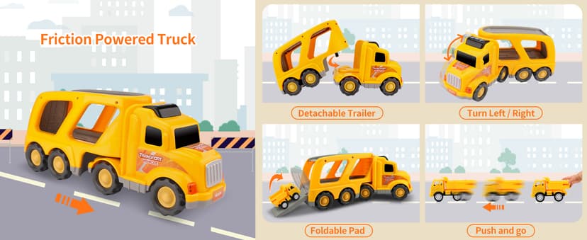 Construction Truck Toddler Toys Car: Toys for 1 2 3 4 Year Old Boy 5 in 1 Carrier Toys for Kids Age 1-3 2-4| 18 Months 2 Year Old Boy Christmas Birthday Gifts