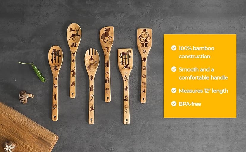 Riveira 6-Piece Wooden Spoons For Cooking & Serving - Christmas Gifts for Women who have everything - Christmas Kitchen Utensils - Gift for Mom - Cooking Utensils