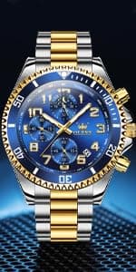 OLEVS Watch for Men Diamond Business Dress Analog Quartz Stainless Steel Waterproof Luminous Date Two Tone Luxury Casual Wrist Watch