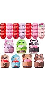 JOYIN 28 Packs Heart Shape Stress Ball with Cards Stress Relief Fidget Toy for Valentine Party Favors, Classroom Prize Supplies, Valentine’s Greeting Cards, Valentine Exchange Gifts