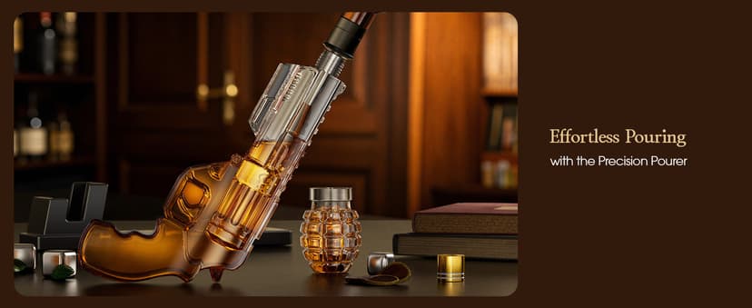 Kollea Whiskey Decanter Set with Grenade-Shaped Shot Glasses, Anniversary Birthday Gifts for Men Who Have Everything, Whiskey Gifts for Father, Husband, Boyfriend & Military Enthusiasts, Christmas