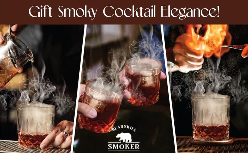 Whiskey Smoker Kit with Torch - 6 Natural Wood Chips Flavors, 2 Glasses, 2 Ice Molds - Cocktail Smoker Infuser Kit, Old Fashioned Smoker Kit, Birthday Bourbon Whiskey Gifts for Men, Dad(No Butane)