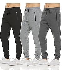 PURE CHAMP Mens 3 Pack Fleece Active Athletic Workout Jogger Sweatpants for Men with Zipper Pocket and Drawstring Size S-3XL