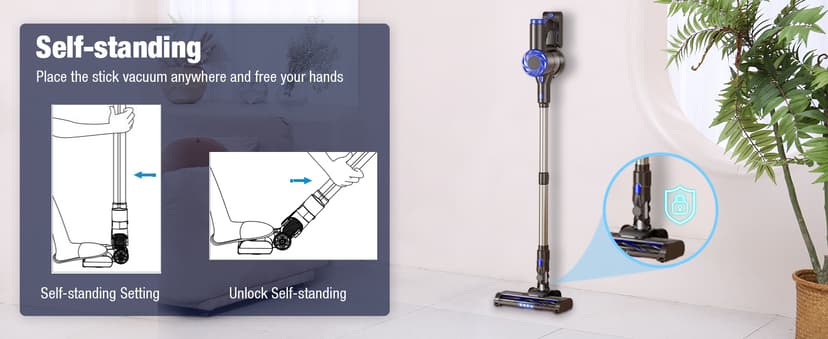 Cordless Vacuum Cleaner, Upgraded 40Kpa Stick Vacuum Cleaners for Home, 8 in 1 Lightweight with Self-Standing, 1.5L Dust Cup & Anti-tangle, Rechargeable Vacuum for Hard Floors Carpets Pet Hair