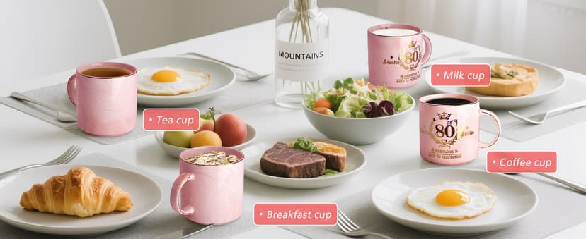 Biching 80th Birthday Gifts for Women, 14oz Pink Coffee Mug with Gold Pattern, Best Gifts for 80 Year Old Grandma, Mom, Sister, Friend, Fabulous 80 Limited Edition, 1943 Birthday Gifts for Women.