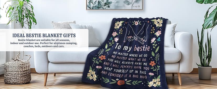 Friendship Gifts for Women, Best Friend Birthday Graduation Gifts for Women, Best Friend Blanket Gift, to My Bestie Throw Blanket for Christmas Mothers Day 60" x 50"