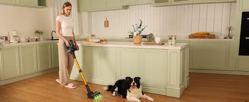 Cordless Vacuum Cleaner, 450W 40KPA Vacuum Cleaners for Home, 45Mins Lightweight Stick Vacuum with Advanced Green Light Tech, Rechargeable Battery Vacuum for Carpet,Pet Hair,Hardwood Floor