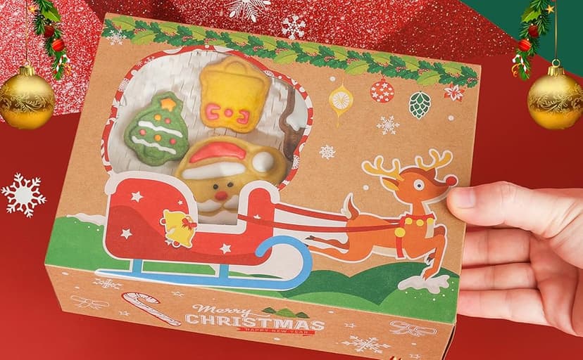 Festive Christmas Treat Boxes - 24 Pack, 8.25x6x2.75in, Brown, Rectangular, Flip Top Lids, Durable & Reusable, Perfect for Baked Goods & Gifts