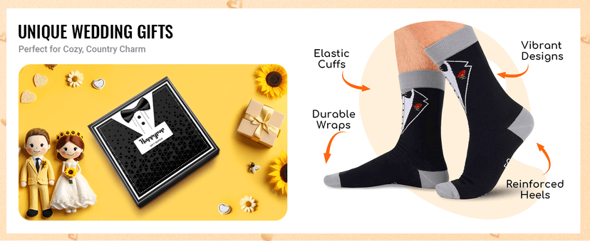 HAPPYPOP Wedding Gifts for Groom - Black Tuxedo Socks for Groom, I Do What She Says Engagement Socks