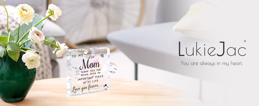 LukieJac Gifts for Mom from Daughter Son - Best Mom Ever Gifts Unique Mother Birthday Acrylic Puzzle-Shaped Plaque Desk Decorations Present for Mom Christmas Anniversary