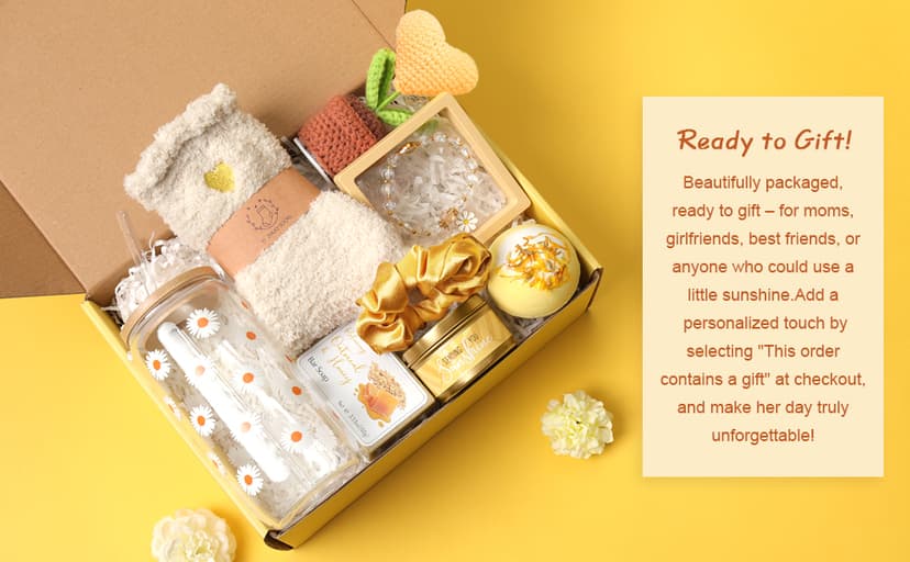 Birthday Gifts for Women, Gift Baskets for Women, Best Friend Friendship Gifts, Get Well Soon Inspirational Gift Set Box for Woman Her Teen Girl Sister Friendship w 18oz Daisy Cup