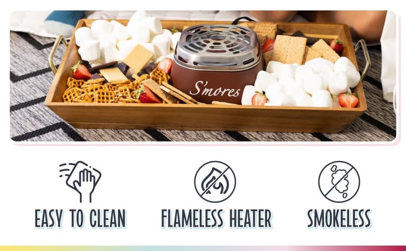 Nostalgia Tabletop Indoor Electric S'mores Maker - Smores Kit With Marshmallow Roasting Sticks and 4 Trays for Graham Crackers, Chocolate, and Marshmallows - Movie Night Supplies - Brown