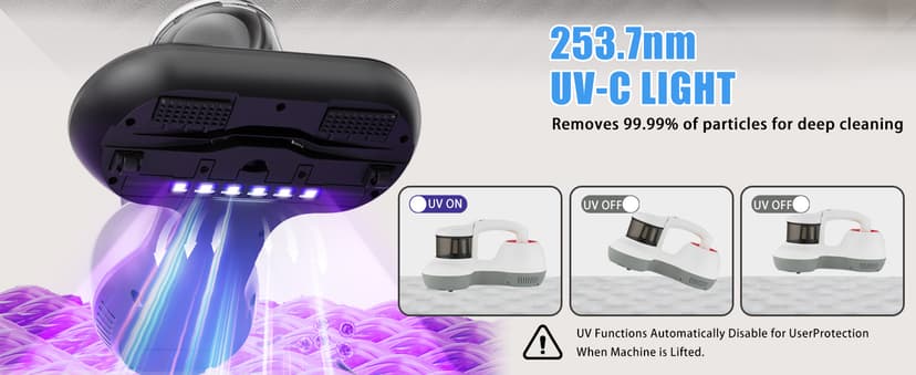 Mattress Vacuum Cleaner, Handheld UV Bed Vacuum Cleaner 16KPa & 12800 Vibrations Per/Min Upgraded Effectively Clean Up Bed, Pillows, Cloth Sofas, Carpets and Ther Fabric Surfaces