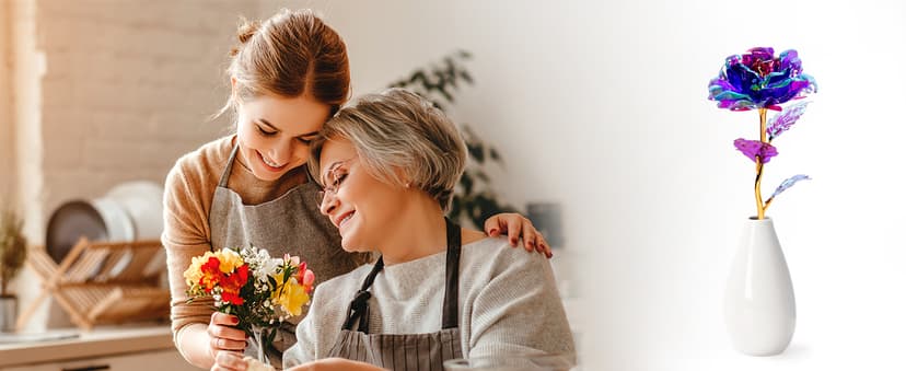 Tmacker Christmas Mom Gifts for Grandma Women-Artificial Rose Fake Flowers with Ceramic Vase, Birthday Gifts for Mom Wife Girlfriend Sister on Valentines Mothers Day Anniversary Thanksgiving Wedding