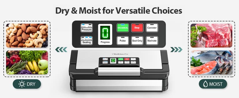 95kPa Vacuum Sealer Machine with AquaLock Technology, for Moist Seals, 2X Seal & 130W, Fully Automatic Food Sealer, Built-In Cutter, Bag Storage & Hose, Precision Sealing, 2 Bag Rolls,Stainless Steel