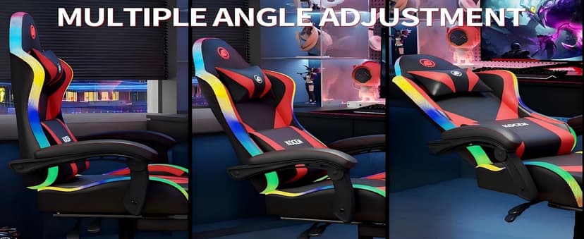 Gaming Chairs for Adults Tall and Kids,Lumbar Support,LED Lights,High Back Reclining Computer Chair with Headrest (Black+Blue)