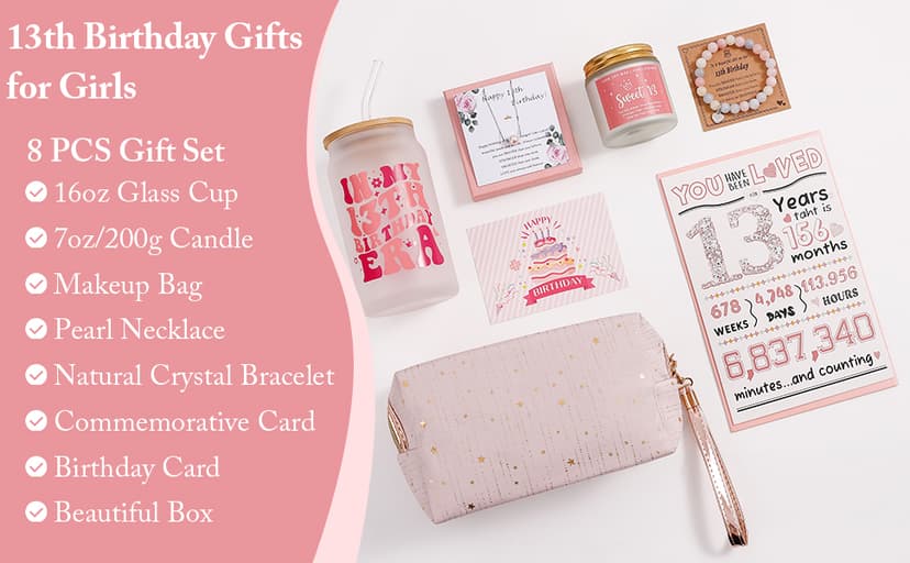 13th Birthday Gifts for Girls,13 Birthday Girl Gift,13 Years Old Girl Gift Ideas,8 Pcs Unique 13th Gifts for Daughter, Niece, Granddaughter, Official Teenager