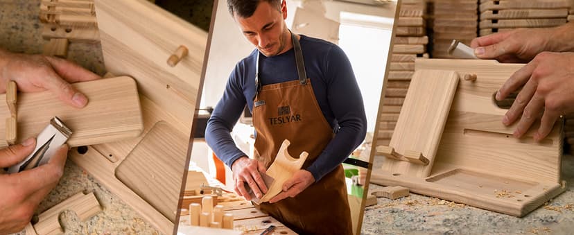 TESLYAR Wood Phone Docking Station for Men - Desk or Nightstand Organizer - Birthday Gifts for Husband, Dad - Anniversary Idea from Wife - Key Holder, Stand Wallet, Watch & Essentials (Bourbon Brown)