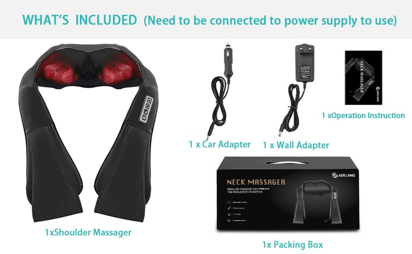 AERLANG Shiatsu Back and Neck Massager, Back Massager Deep Tissue Kneading Neck and Shoulder Massage with Heat, Electric Massage Pillow Fathers Day Gift Ideas from Daughter Son(NOT Cordless)