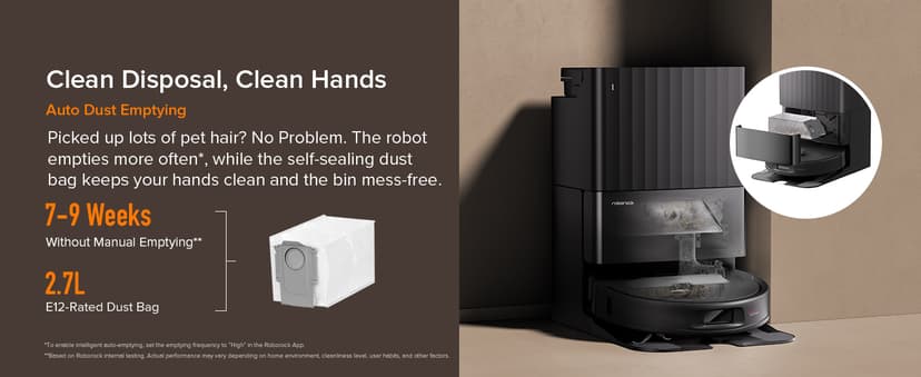 roborock Qrevo Series Robot Vacuum and Mop, 8000Pa Suction, Upgraded from Qrevo S, Anti-Tangle Brushes, Smart Obstacle Avoidance, Auto Mop Washing, All-in-One Dock, 200RPM Spinning Mops, Black(QV 35A)