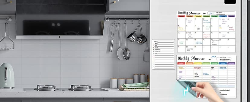 Hivillexun Magnetic Dry Erase Calendar Whiteboard Set (3-Pack) for Fridge, Wall, and Refrigerator Organization – Monthly, Weekly, and Daily Planners with 8 Markers and Eraser