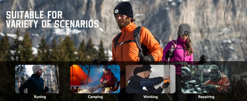 Christmas Stocking Stuffers for Men Adults, Beanie Hats with Light, USB Rechargeable LED Hand Free Headlamp, Birthday Gifts for Men, Women, and Teens, Ideal for Camping, Hiking, Red