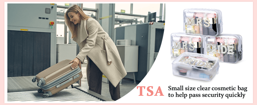 Etercycle Bride Clear Makeup Bag, Bridal Shower Gifts Engagement Cosmetic Bag, Bling Pearl Rhinestone Letter Patches Waterproof PVC Travel Organizer for Women Wedding Bachelorette Party (Gold)