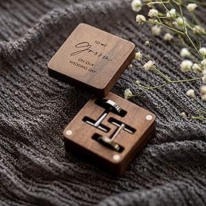 MUUJEE Cufflinks with Engraved Wood Gift Box